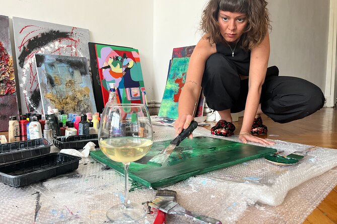 Istanbul Art Escape Wine and Paint at Local's Home - Inside Ecem’s Home: Turkish Fabrics Meet Abstract Painting