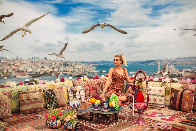 Istanbul Rooftop Photoshoot with Flying Dress - The rooftop setup: Bosphorus views, coffee, and the running video moment