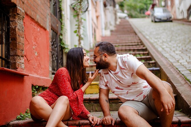 Private Photoshoot in Istanbul – Capture Your Memories - Karaköy: umbrella street color and Galata Bridge perspectives