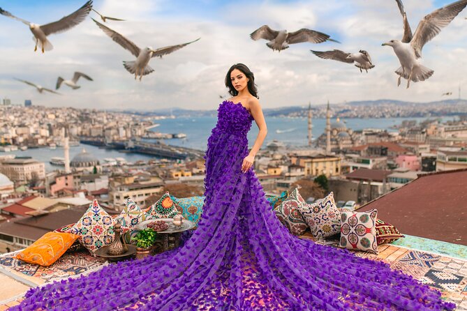Rooftop Flying Dress Photo Shoot in Istanbul - A rooftop flying dress shoot with real Istanbul backdrops