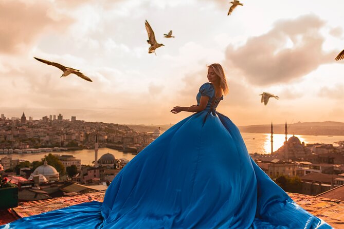 Rooftop Flying Dress Photo Shoot in Istanbul - Dress colors, crowns, and accessories you actually get to choose