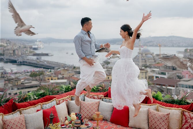 Rooftop Photoshoot in Istanbul - The portrait setup: Turkish carpet, lanterns, and quick outfit changes