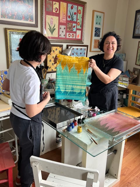 Turkish Marbling Paper Ebru Art Workshop - What you learn: stone, back and forth, comb design, and flower patterns